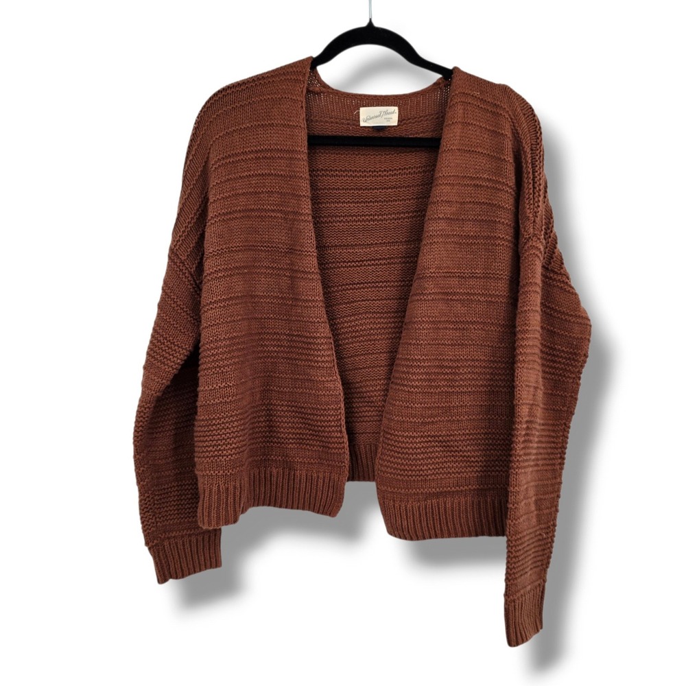 Universal Thread Womens Rust Brown Textured Ribbed Open Front Cardigan Large